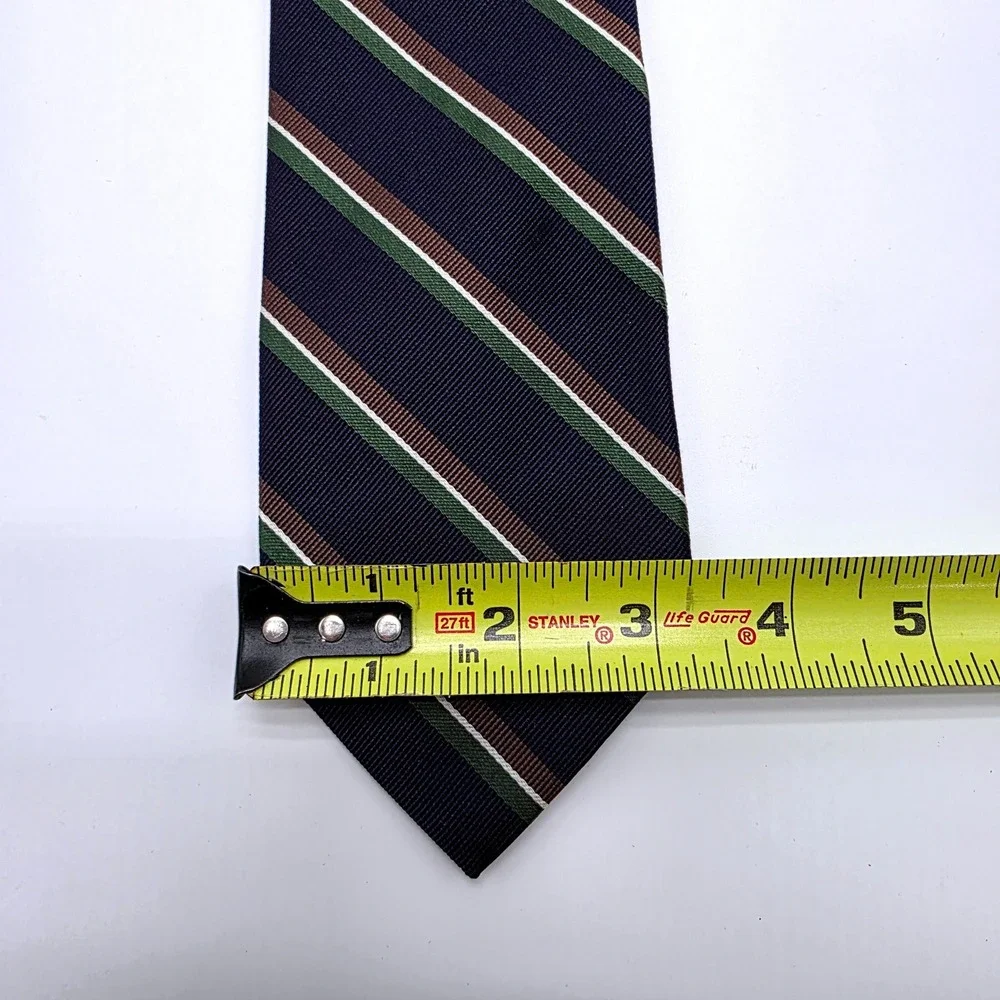 Brooks Brothers Mens XL Silk Repp Stripe Tie Navy Blue Green Brown Made in USA
